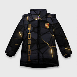 Куртка зимняя для девочки Porsche - плиты с эффектом свечения, цвет: 3D-черный
