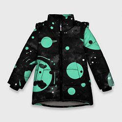 Куртка зимняя для девочки Чёрно-мятный космос от нейросети, цвет: 3D-светло-серый