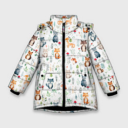 Куртка зимняя для девочки Акварельные сказочные лесные звери от нейросети -, цвет: 3D-черный