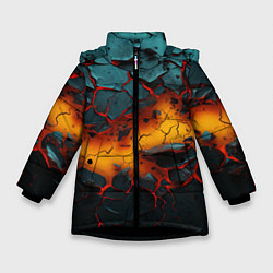 Куртка зимняя для девочки Разлом неоновых плит, цвет: 3D-черный