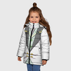 Куртка зимняя для девочки Белый мультяшный фрак с шейным платком, цвет: 3D-светло-серый — фото 2