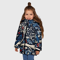 Куртка зимняя для девочки Новогодние снегири на ветках, цвет: 3D-черный — фото 2