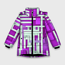 Куртка зимняя для девочки Полосы на фиолетовом фоне, цвет: 3D-черный