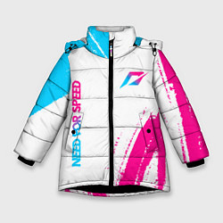Куртка зимняя для девочки Need for Speed neon gradient style вертикально, цвет: 3D-черный