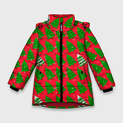 Куртка зимняя для девочки Рождественские ёлки, цвет: 3D-красный