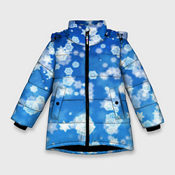 Куртка зимняя для девочки Декоративные снежинки на синем, цвет: 3D-черный