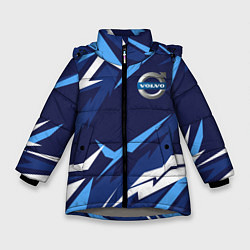 Куртка зимняя для девочки Вольво - синяя абстракция, цвет: 3D-светло-серый