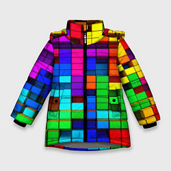 Куртка зимняя для девочки Радужный кубизм, цвет: 3D-светло-серый