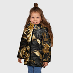 Куртка зимняя для девочки Металлические розы золотые и черные, цвет: 3D-черный — фото 2