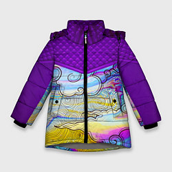 Куртка зимняя для девочки Облака и спирали, цвет: 3D-светло-серый