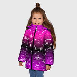 Куртка зимняя для девочки Тату Лил Пипа на фиолетовом, цвет: 3D-светло-серый — фото 2
