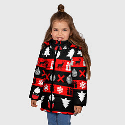 Куртка зимняя для девочки Новогодний патерн с оленями и сантой, цвет: 3D-красный — фото 2