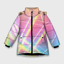 Куртка зимняя для девочки Хаотичные неоновые линии, цвет: 3D-черный