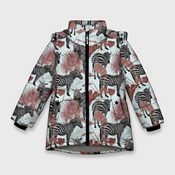 Куртка зимняя для девочки Зебры в пальмах, цвет: 3D-светло-серый