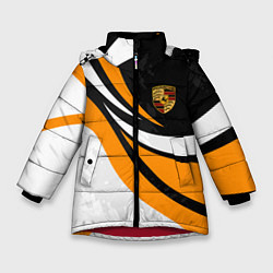 Куртка зимняя для девочки Porsche - Оранжевая абстракция, цвет: 3D-красный
