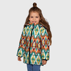 Куртка зимняя для девочки Орнамент икат - имитация аткласной ткани, цвет: 3D-красный — фото 2