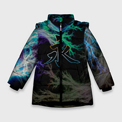 Куртка зимняя для девочки Неоновый иероглиф, цвет: 3D-черный