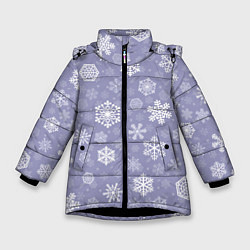 Куртка зимняя для девочки Снежинки на васильковом, цвет: 3D-черный