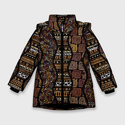 Куртка зимняя для девочки Волнистый этнический орнамент, цвет: 3D-черный
