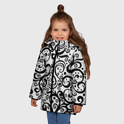 Куртка зимняя для девочки Чёрный кружевной узор, цвет: 3D-светло-серый — фото 2