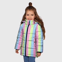 Куртка зимняя для девочки Полосатый сине-зелёно-розовый, цвет: 3D-светло-серый — фото 2