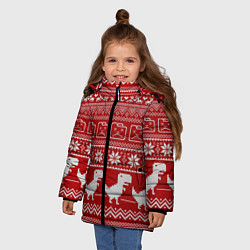 Куртка зимняя для девочки Динозаврик гугл хром - красный, цвет: 3D-светло-серый — фото 2