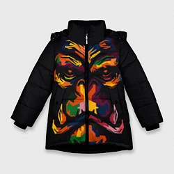 Куртка зимняя для девочки Морда гориллы поп-арт, цвет: 3D-черный