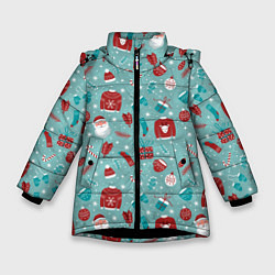 Куртка зимняя для девочки Праздничный новогодний узор, цвет: 3D-черный