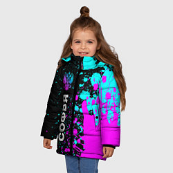 Куртка зимняя для девочки Софья и неоновый герб России по-вертикали, цвет: 3D-черный — фото 2
