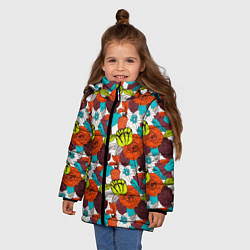 Куртка зимняя для девочки Цветочное разноцветье, цвет: 3D-черный — фото 2