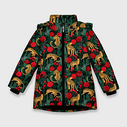 Куртка зимняя для девочки Ягуар в тропическом лесу, цвет: 3D-черный