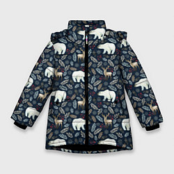 Зимняя куртка для девочки Акварельные медведи и олени