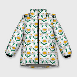 Куртка зимняя для девочки Мультяшные ромашки, цвет: 3D-светло-серый