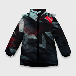 Куртка зимняя для девочки Черная металлическая с красной вставкой, цвет: 3D-черный