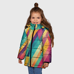 Куртка зимняя для девочки Цветные диагональные полосы, цвет: 3D-черный — фото 2