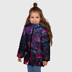 Куртка зимняя для девочки Фиолетовые кубы в фиолетовом дыме, цвет: 3D-светло-серый — фото 2