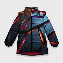 Куртка зимняя для девочки Разлом синих плит абстракт, цвет: 3D-красный