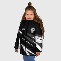 Куртка зимняя для девочки Russia - black and white geometry, цвет: 3D-черный — фото 2