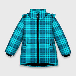 Куртка зимняя для девочки Шотландский неоновый голубой, цвет: 3D-черный