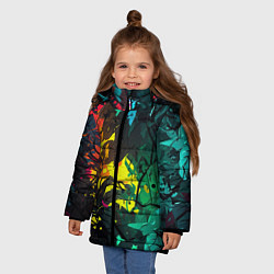 Куртка зимняя для девочки Яркие разноцветные абстрактные листья, цвет: 3D-красный — фото 2