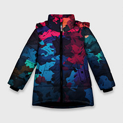 Куртка зимняя для девочки Хаотичный яркий камуфляж, цвет: 3D-черный