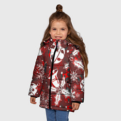 Куртка зимняя для девочки Рождественские узоры паттерны, цвет: 3D-красный — фото 2