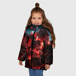Куртка зимняя для девочки Красные кубики абстракция, цвет: 3D-красный — фото 2
