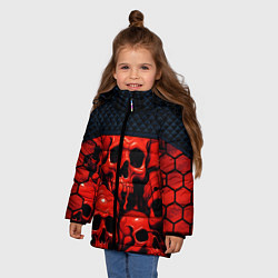 Куртка зимняя для девочки Расплавленные красные черепа стёжка, цвет: 3D-черный — фото 2