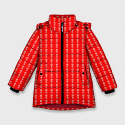 Куртка зимняя для девочки Красный полосы в цветочек, цвет: 3D-красный