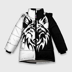 Куртка зимняя для девочки Волк чёрно-белый, цвет: 3D-светло-серый