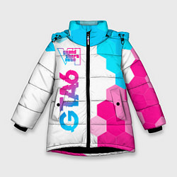 Куртка зимняя для девочки GTA6 neon gradient style по-вертикали, цвет: 3D-черный