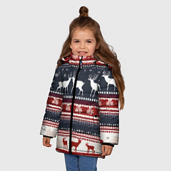 Куртка зимняя для девочки Олени белые и красные свитер новогодний, цвет: 3D-светло-серый — фото 2