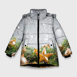 Куртка зимняя для девочки Новогодняя ель, цвет: 3D-черный