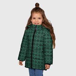 Куртка зимняя для девочки Тёмно-зелёный паттерн квадраты, цвет: 3D-черный — фото 2
